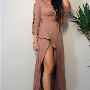 Bohemian Mauve Maxi Dress with Lace